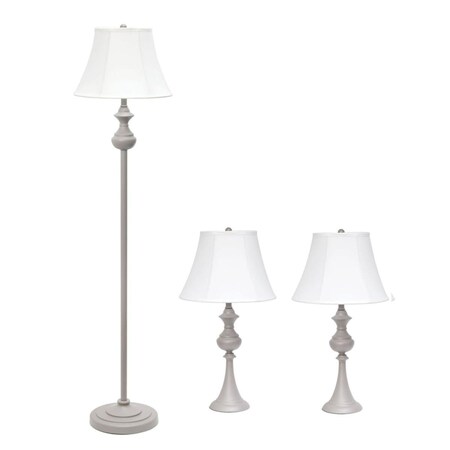 Feeltheglow Traditionally Crafted 3 Pack Lamp Set with White Shades, Gray FE2519831